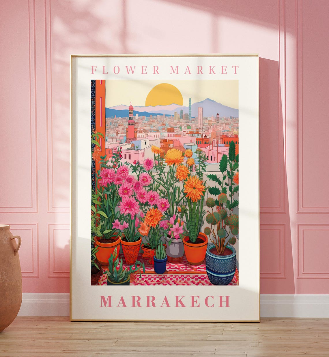 Marrakech Flower Market Rooftop Terrace Sunset Travel Poster - Image 3