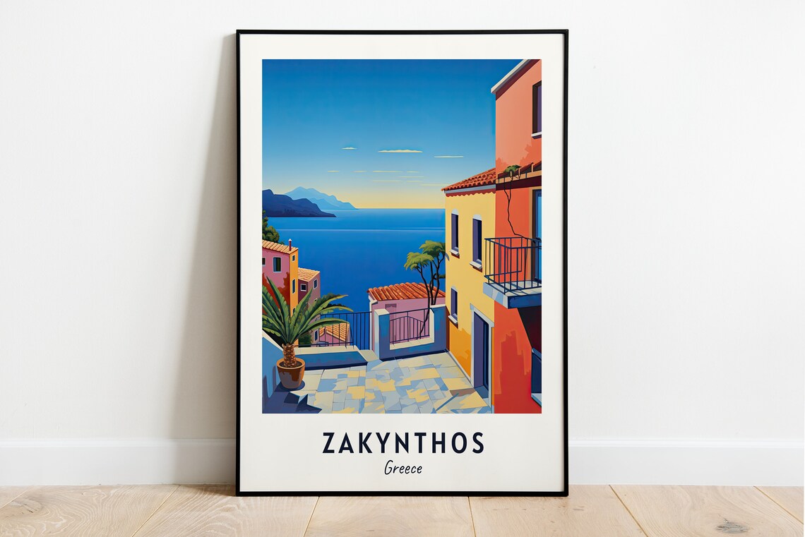 Zakynthos Greece Seaside Village Blue Ocean Island Travel Poster
