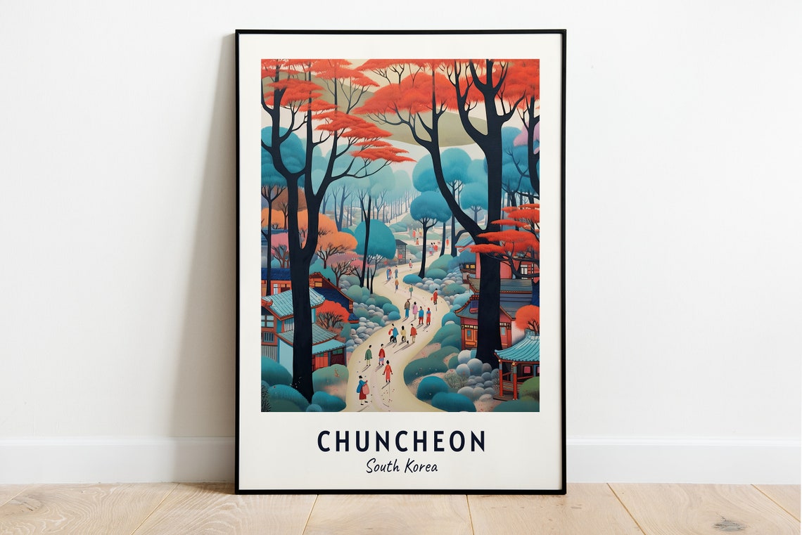 Chuncheon South Korea Red Autumn Forest Walking Trail Poster