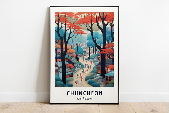 Chuncheon South Korea Red Autumn Forest Walking Trail Poster