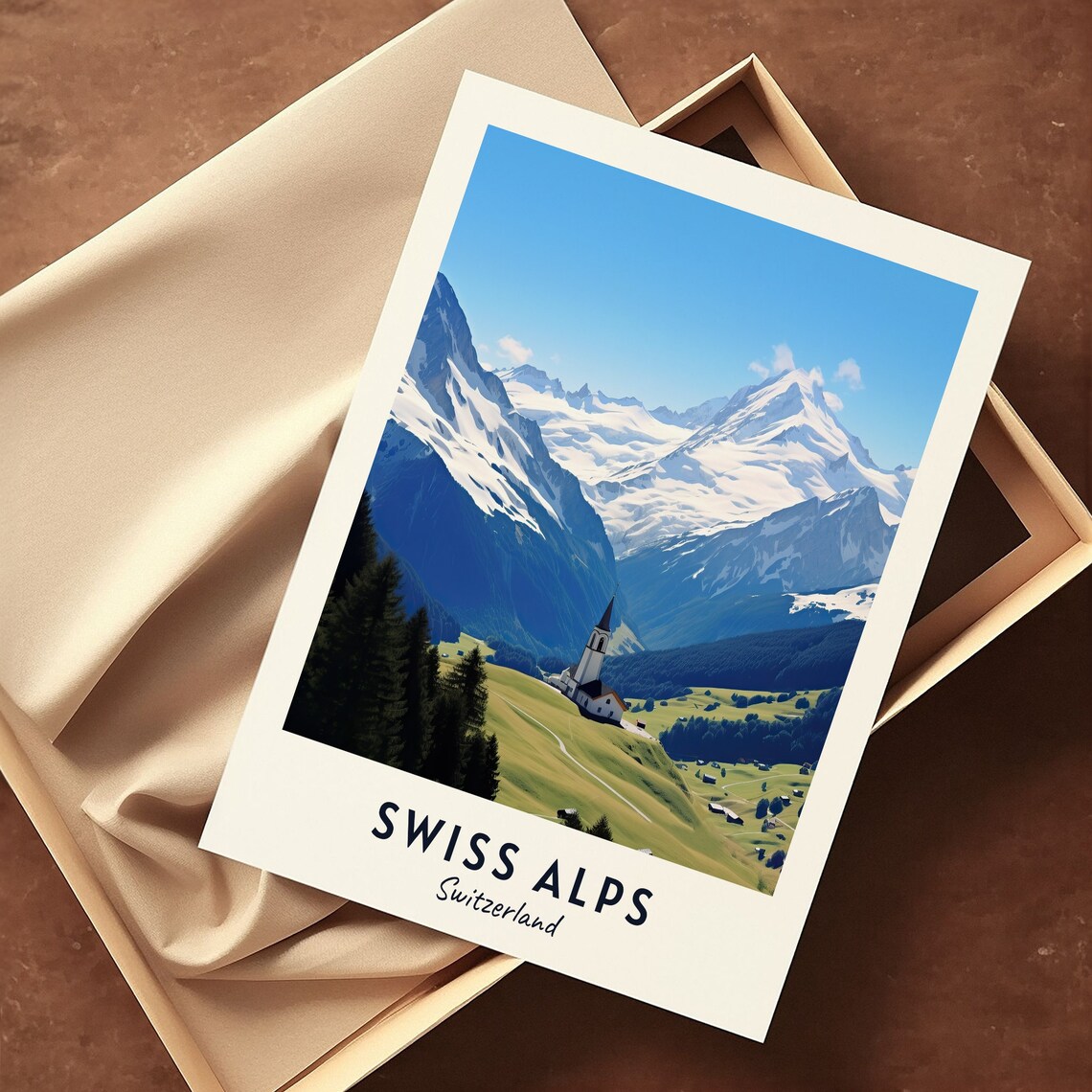 Swiss Alps Snowy Peaks Above a Mountain Village Switzerland Poster - Image 3