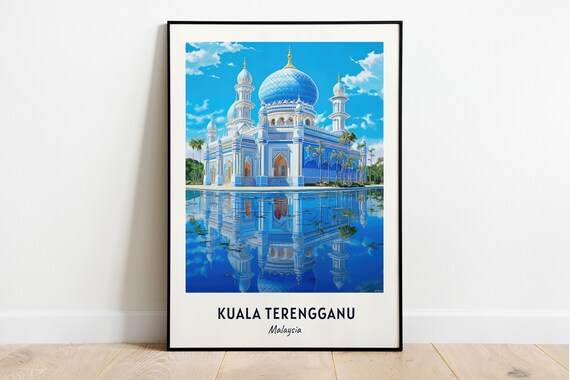 Crystal Mosque Kuala Terengganu Malaysia Blue Domes Travel Poster