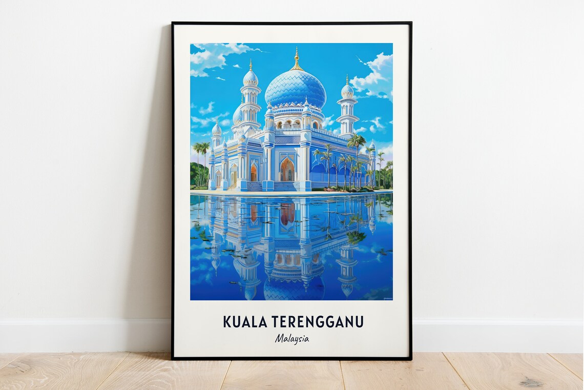 Crystal Mosque Kuala Terengganu Malaysia Blue Domes Travel Poster