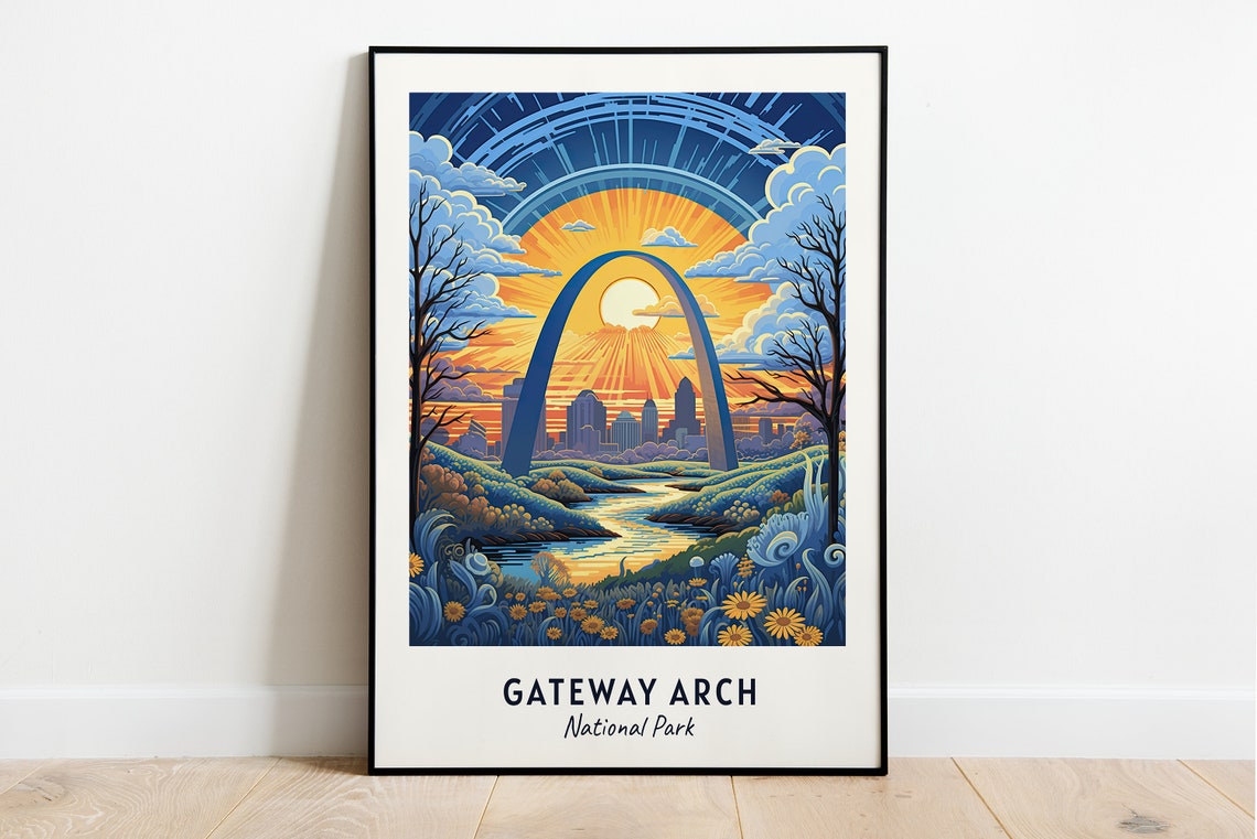 Gateway Arch National Park Sunset Stylized Landmark Travel Poster