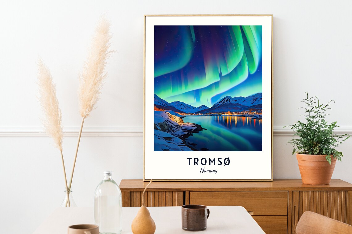 Tromso Norway Northern Lights Fjord Winter Night Sky View Poster - Image 2