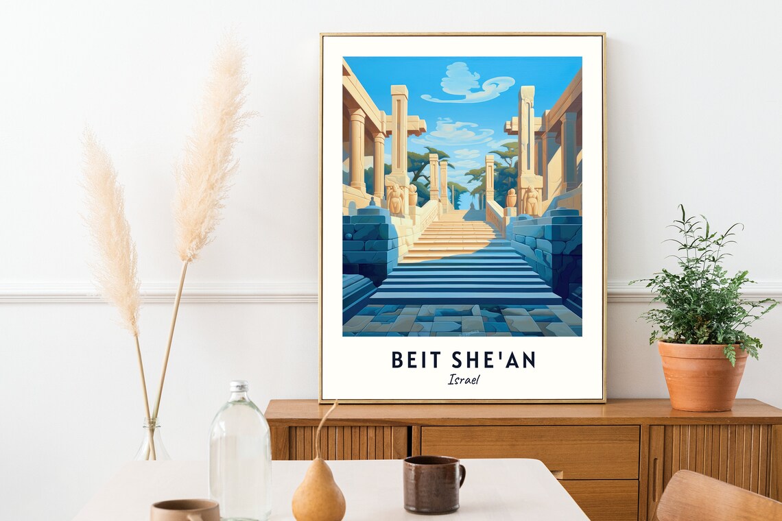 Beit Shean Israel Ancient Roman Temple Grand Steps Travel Poster - Image 2