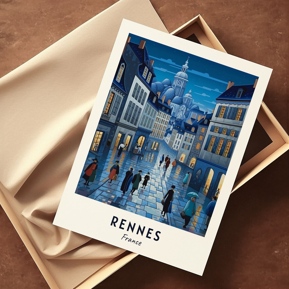 Rennes France Night Rain Old Town Street Travel Poster Home Decor - Image 3