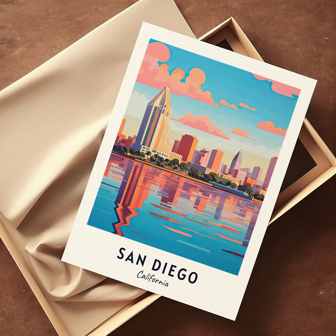 San Diego California Skyline Waterfront Dusk Reflection Poster - Image 3