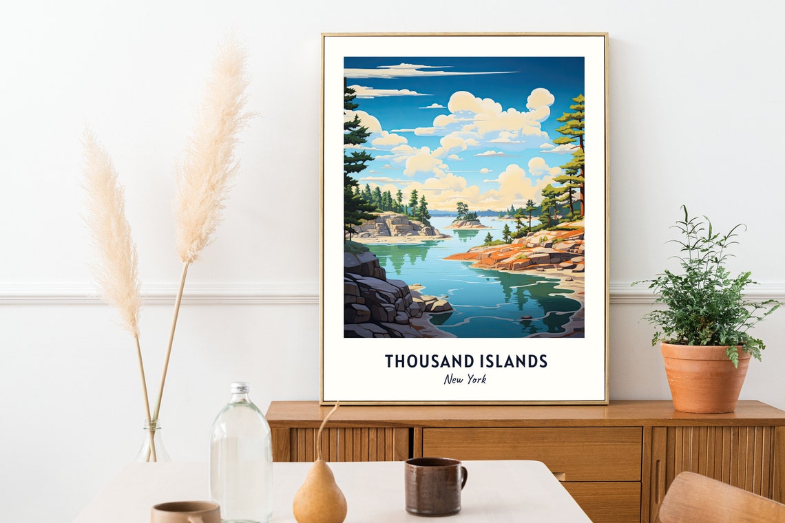 Thousand Islands New York Rocky Pine Shoreline Daytime Scene Poster - Image 2