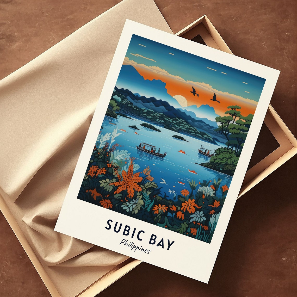 Subic Bay Philippines Sunset Harbor Boats Flowers Travel Poster - Image 3