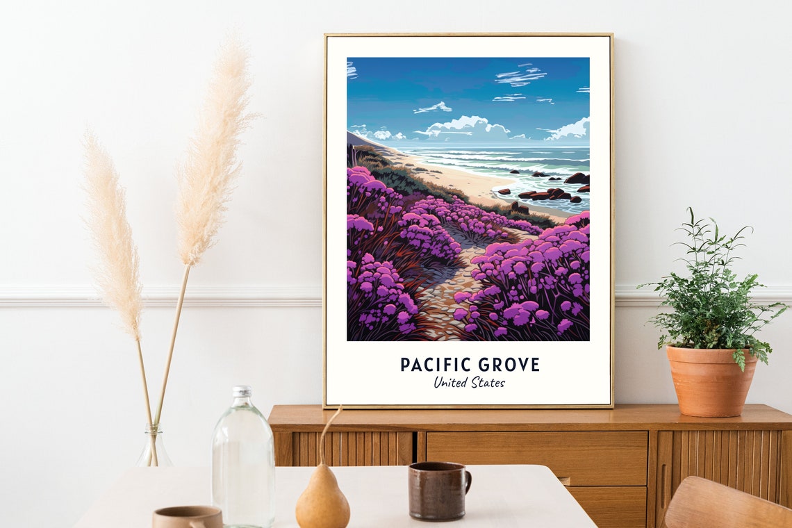 Pacific Grove California Coastal Flowers Beach Travel Poster - Image 2