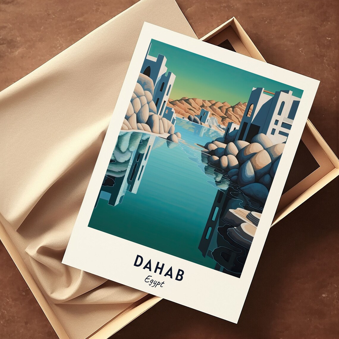 Dahab Turquoise Cove White Buildings Rocks Inlet Travel Poster - Image 3