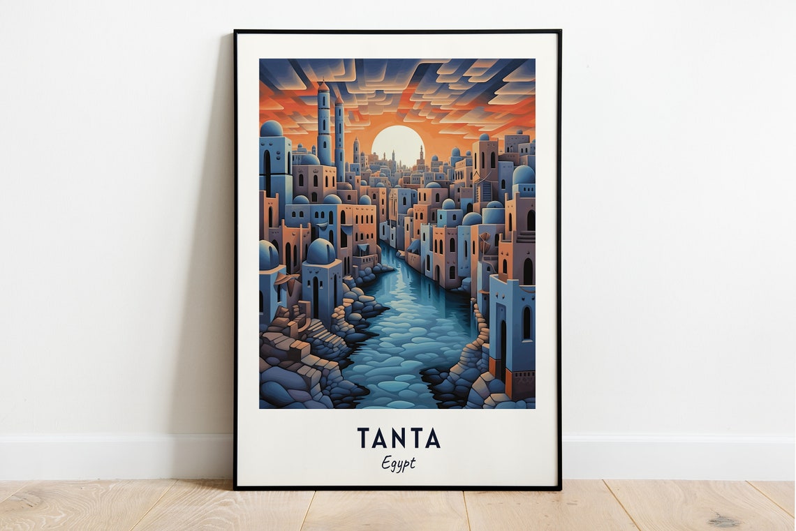 Tanta Egypt Old City River Sunset Domes Minarets Travel Poster