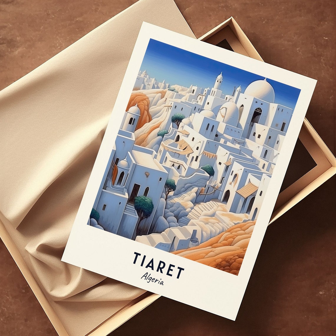 Tiaret Algeria Whitewashed Domed Town Golden Hillside Art Poster - Image 3