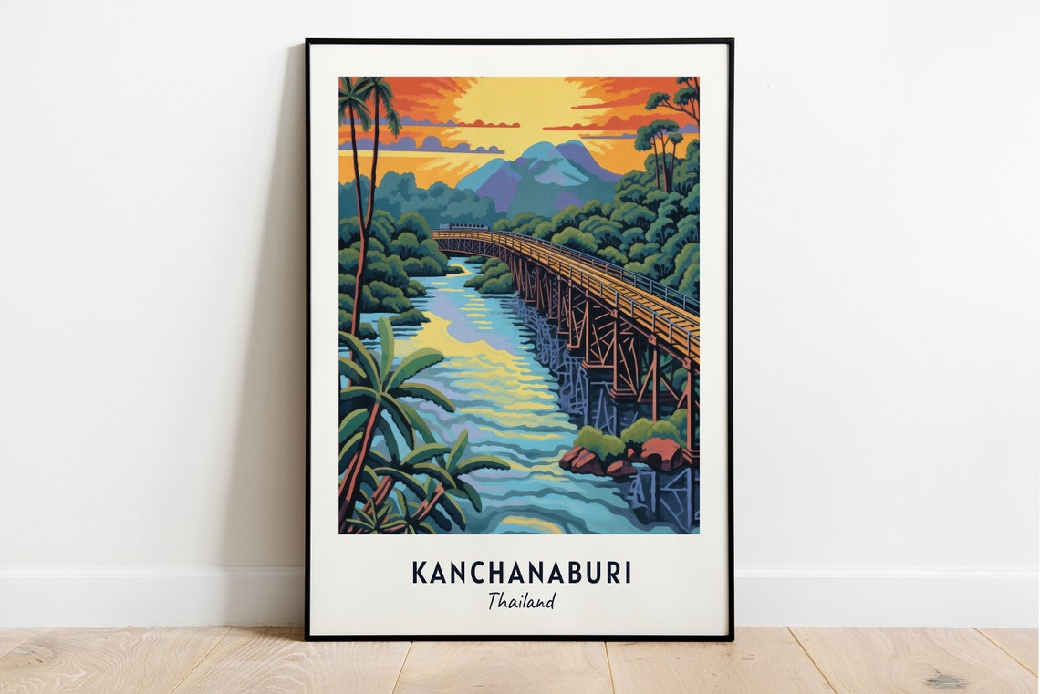 Bridge Over The River Kwai Travel Print Wall Art Kanchanaburi Thailand City Print Bridge Over The River Kwai Travel Gift Travel Gift