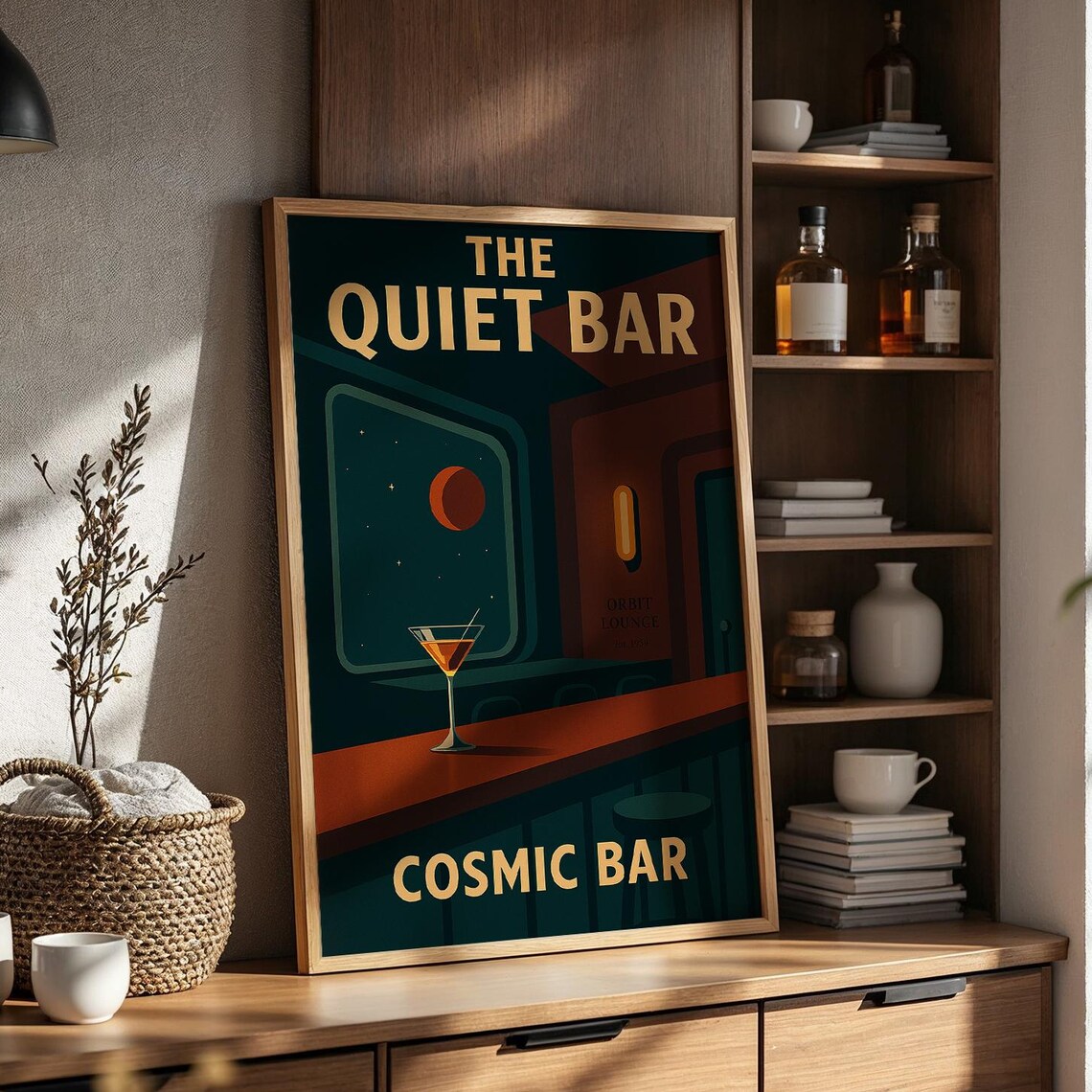 The Quiet Bar Cosmic Bar Retro Space Lounge Martini Art Poster