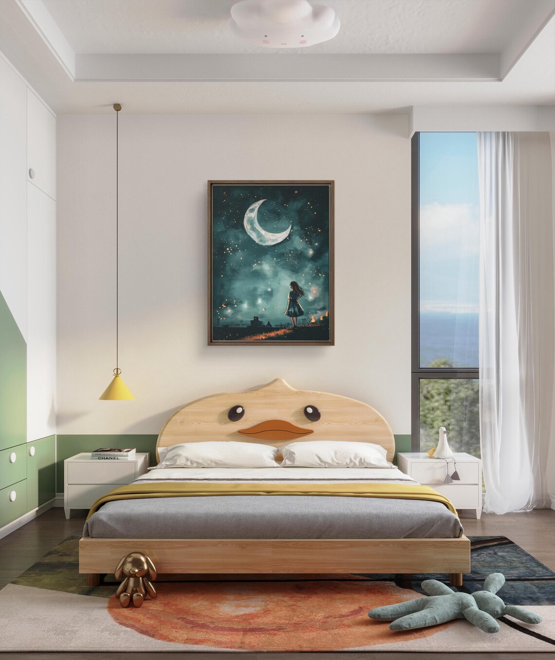 Starry Night Framed Print Dreamy Moonlit Sky Art With Pine Frame For Kids Rooms Nurseries And Cozy Home Decor - Image 3