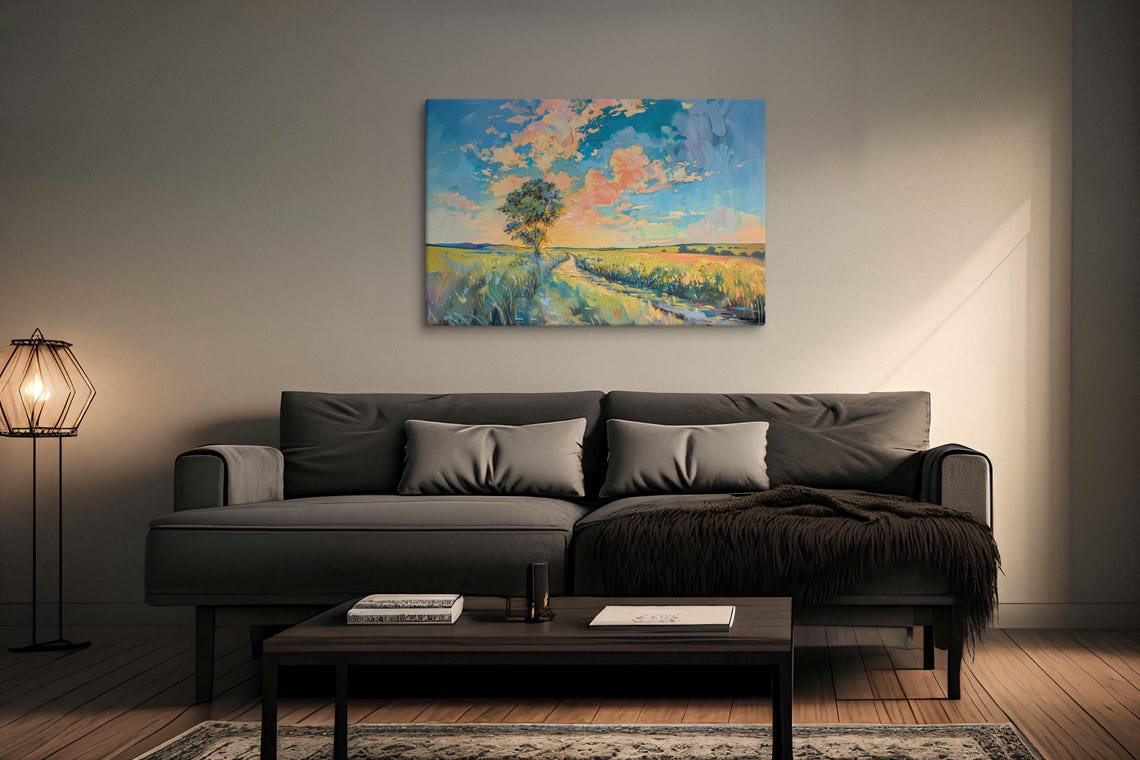 Vibrant Sunset Countryside Pathway Impressionist Print Inspired By Monet Peaceful Rural Scenery Wall Art - Image 5