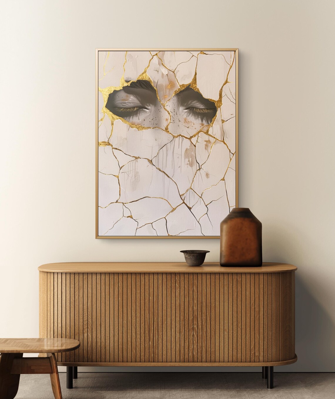 Golden Kintsugi Art Closed Eyes Cracked Porcelain Healing Wall Poster - Image 4