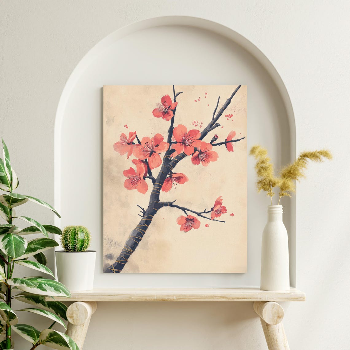 Red Cherry Blossom Branch Vintage Japanese Botanical Wall Art Poster - Image 3