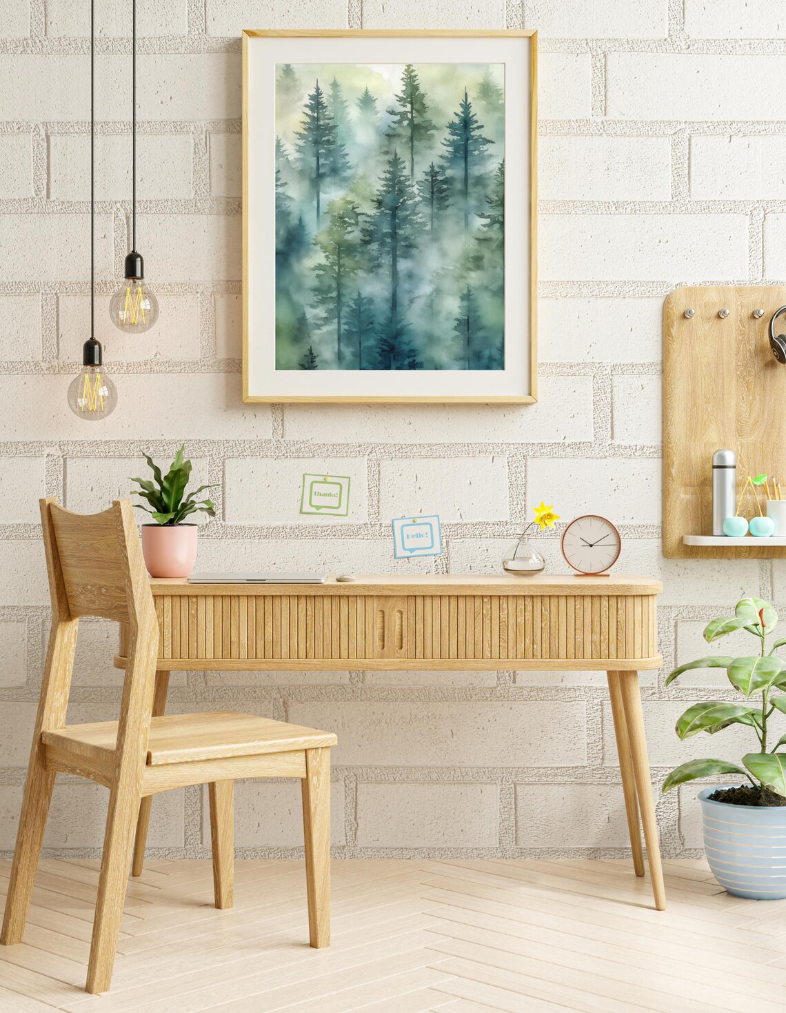 Misty Green Pine Forest Fog Moody Watercolor Nature Wall Poster - Image 3