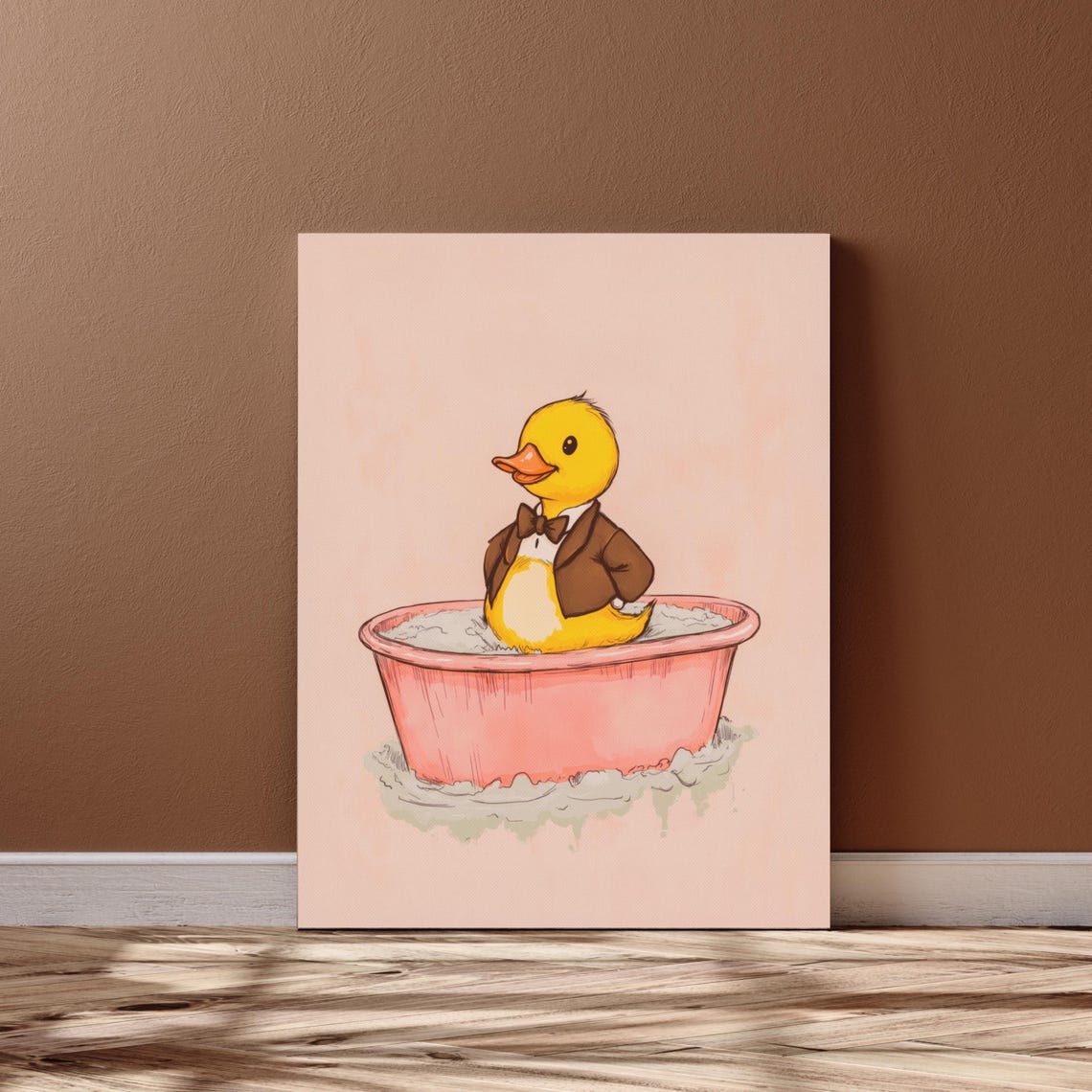 Duck In Tuxedo Bow Tie Pink Bathtub Funny Bathroom Animal Art Poster - Image 4