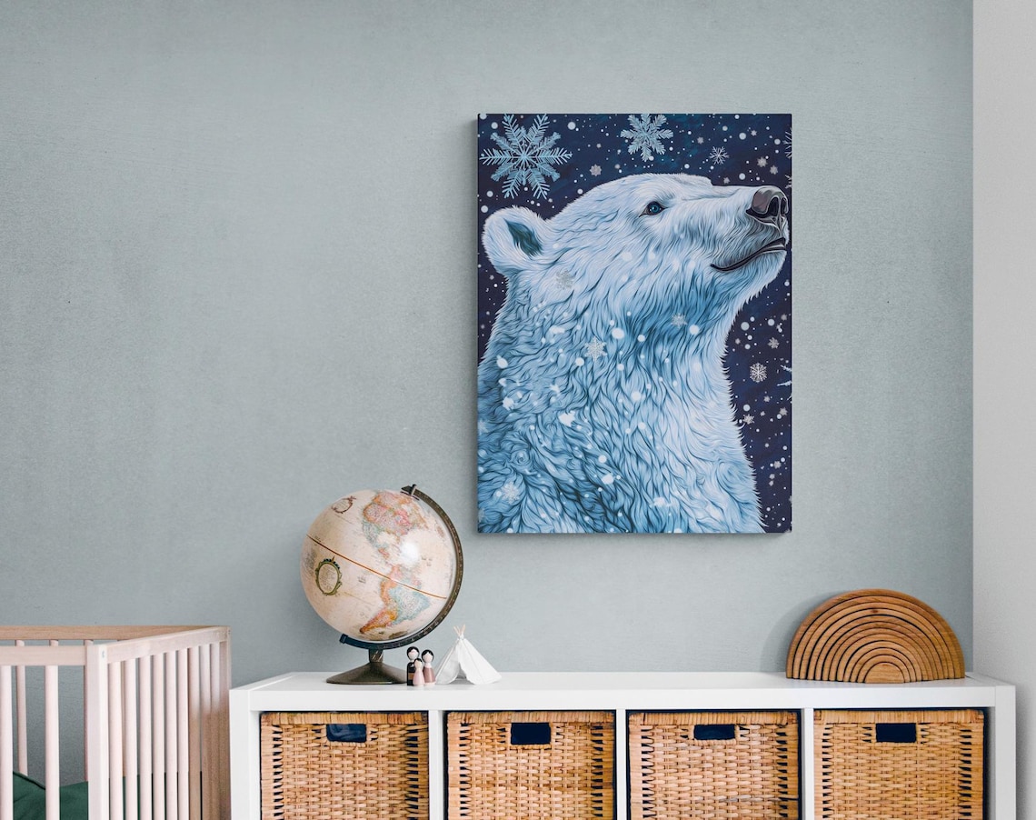 Polar Bear Art Print for Kids Room, Winter Theme - Image 3