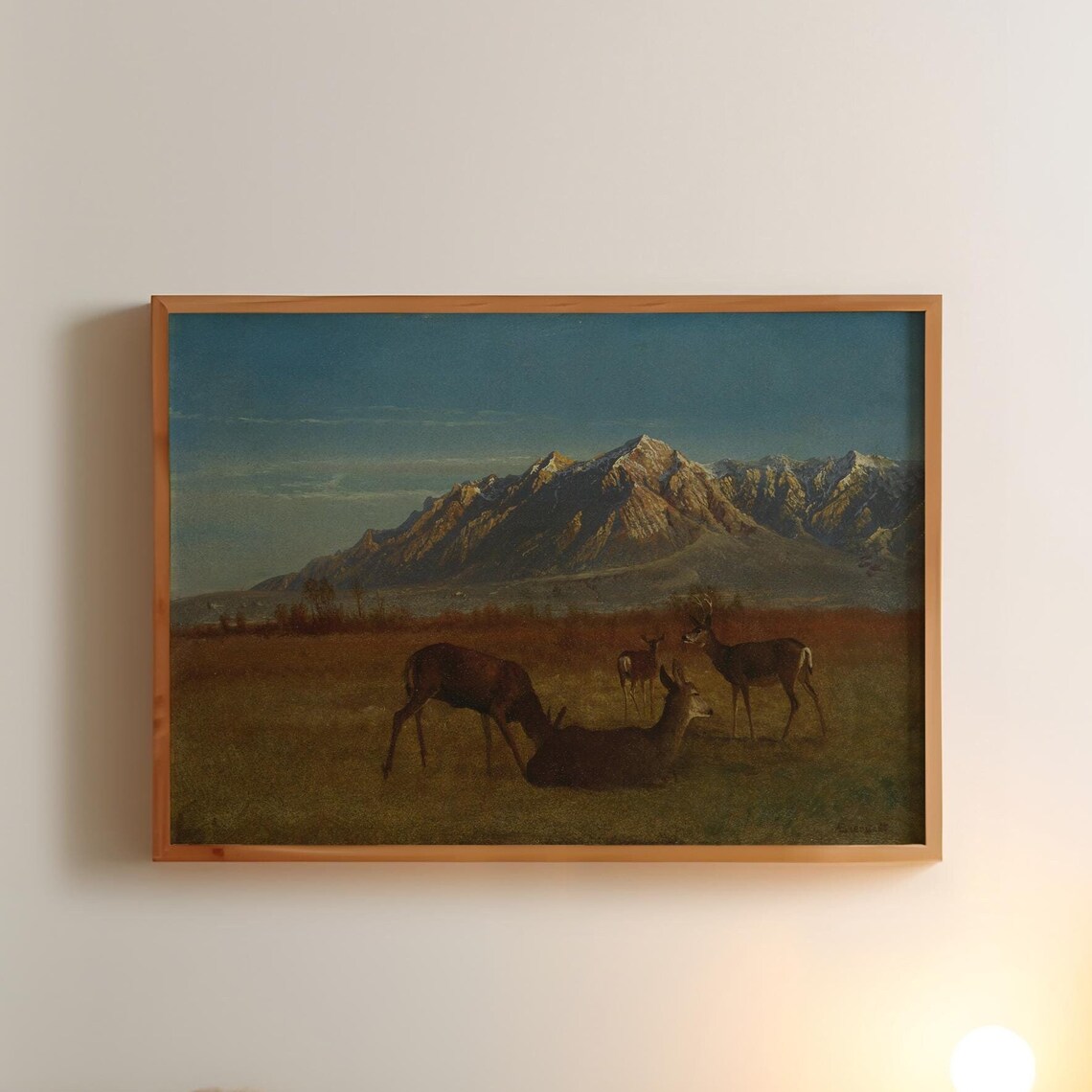 Deer In The Mountains, Vintage Oil Painting Art Print