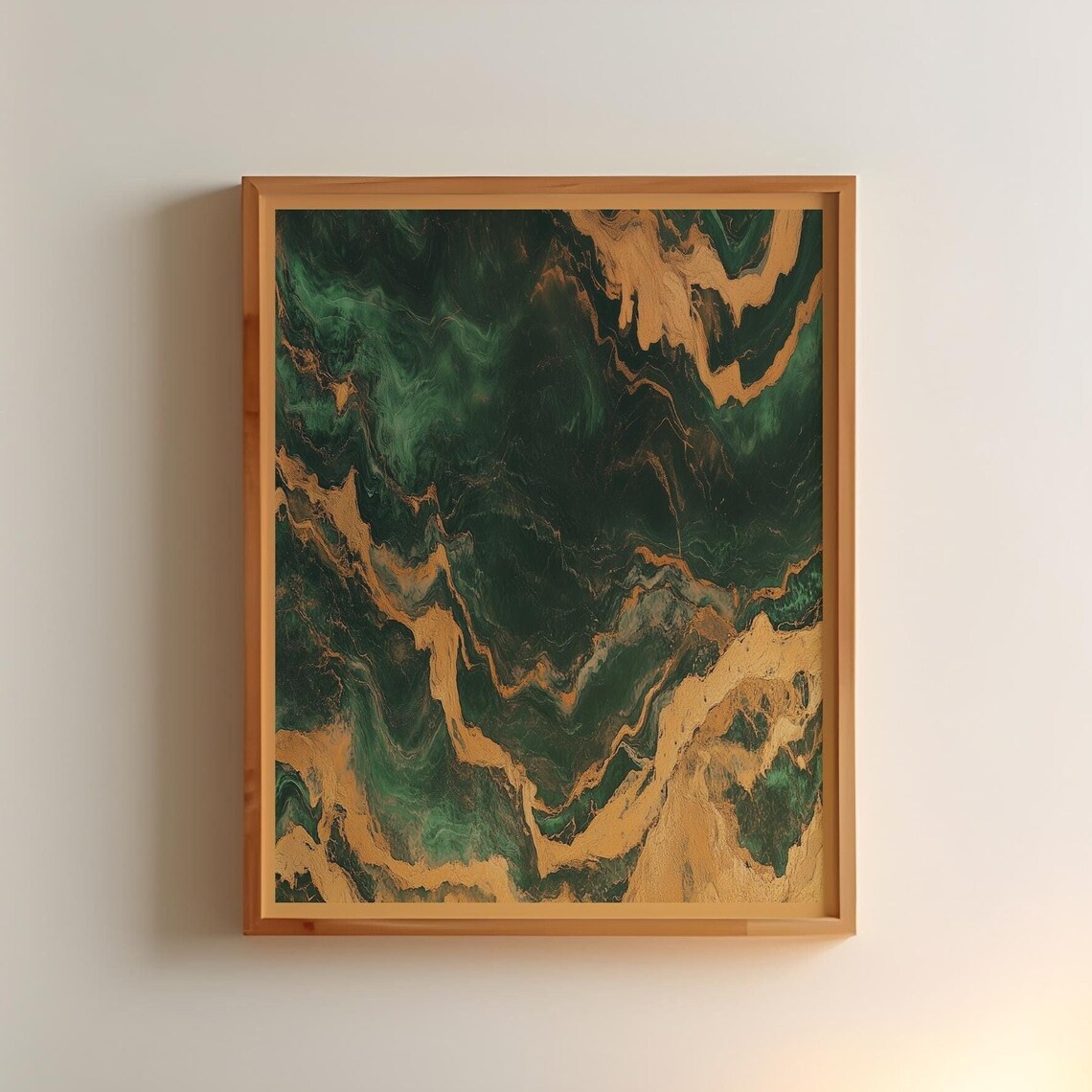 Emerald Green And Gold Marble Swirl Abstract Modern Wall Art