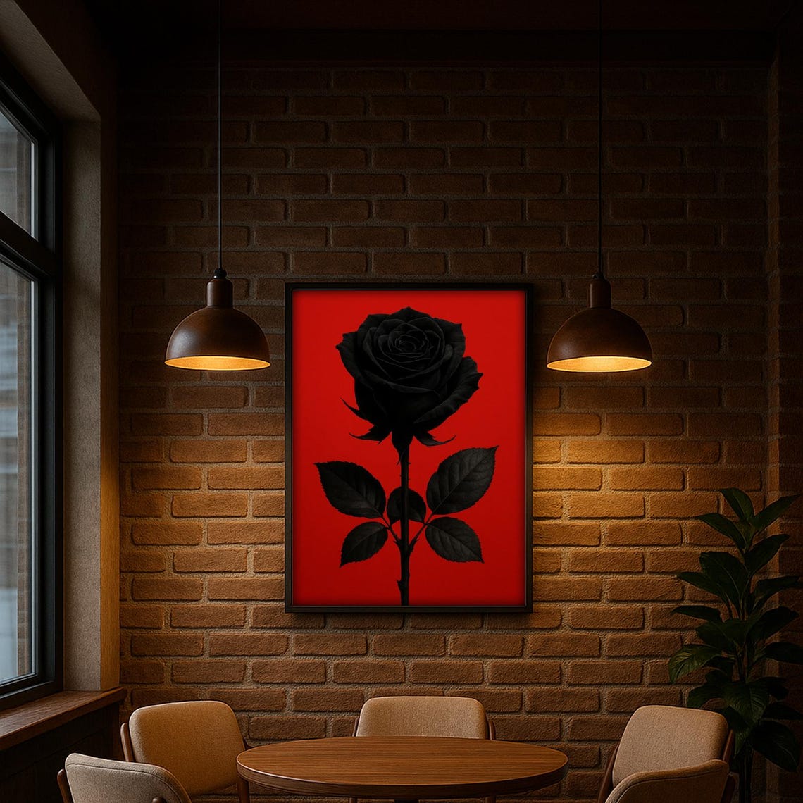 Gothic Black Rose Art Print, Dark Floral