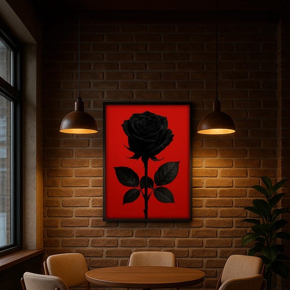 Gothic Black Rose Art Print, Dark Floral
