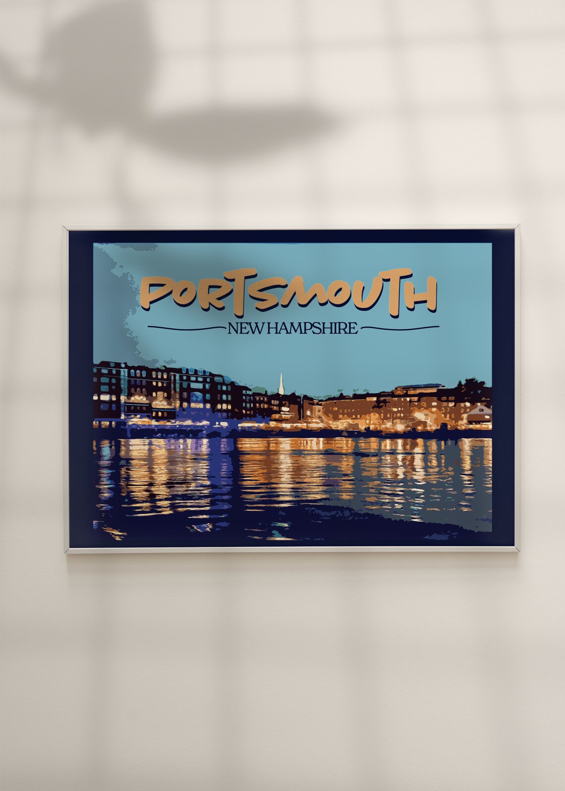 Portsmouth New Hampshire Waterfront at Night Glowing Lights Poster