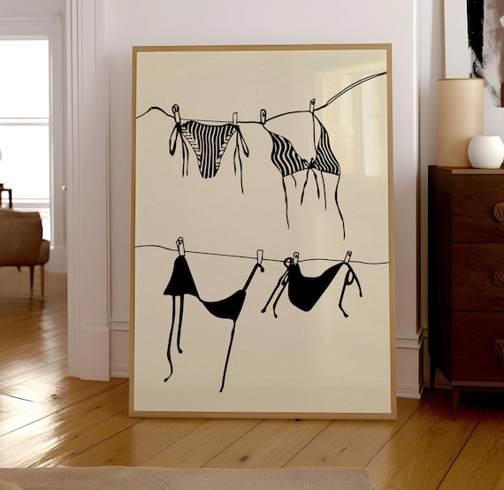 Bikini Girl Laundry Retro Wall Art Print