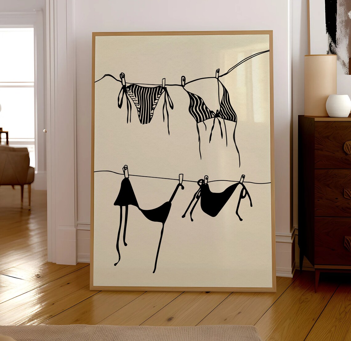 Bikini Girl Laundry Retro Wall Art Print