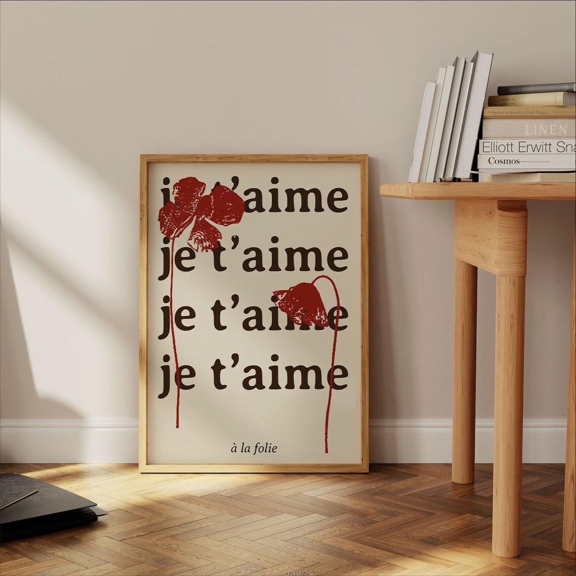 Je Taime French Love Quote Red Poppy Vintage Typography Poster - Image 4