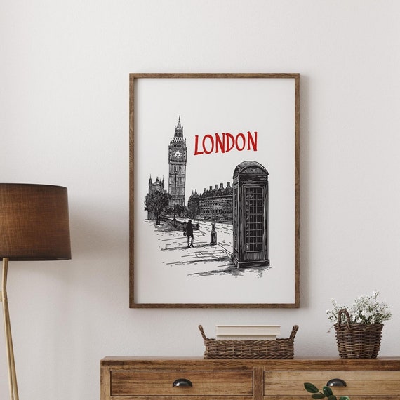 London Minimalist Illustration Big Ben Telephone Booth Art