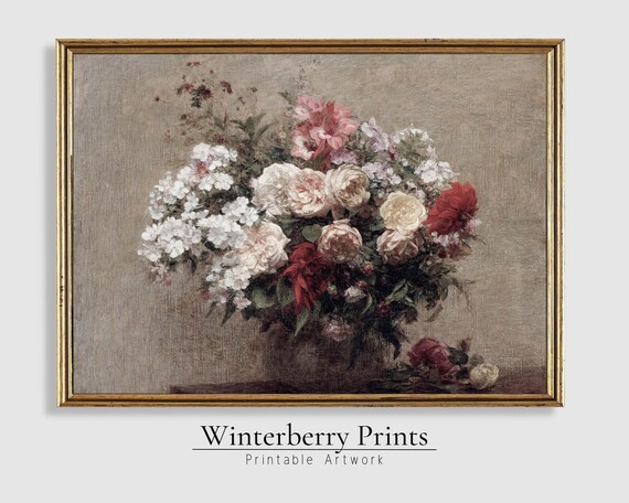 Vintage Spring Floral Oil Painting Bouquet Still Life Wall Art