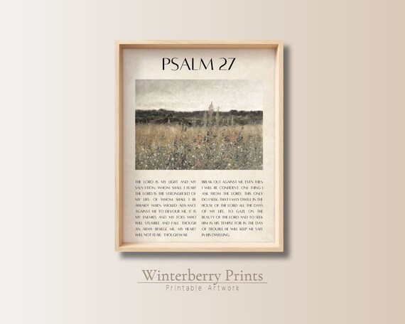 Psalm 27 Bible Verse Moody Wildflower Field Vintage Scripture Wall Art Print