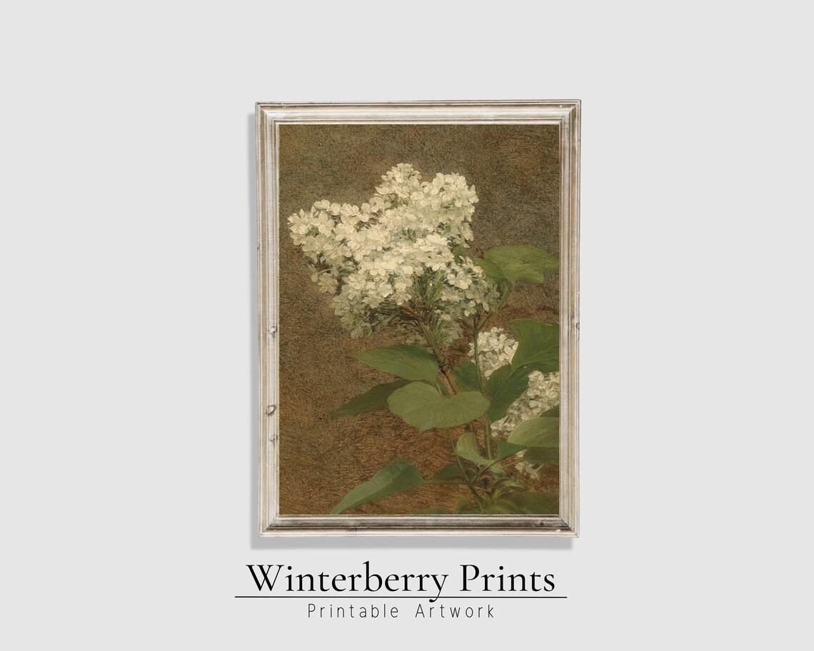 White Lilac Botanical Vintage Oil Painting Branch Portrait Poster - Image 4