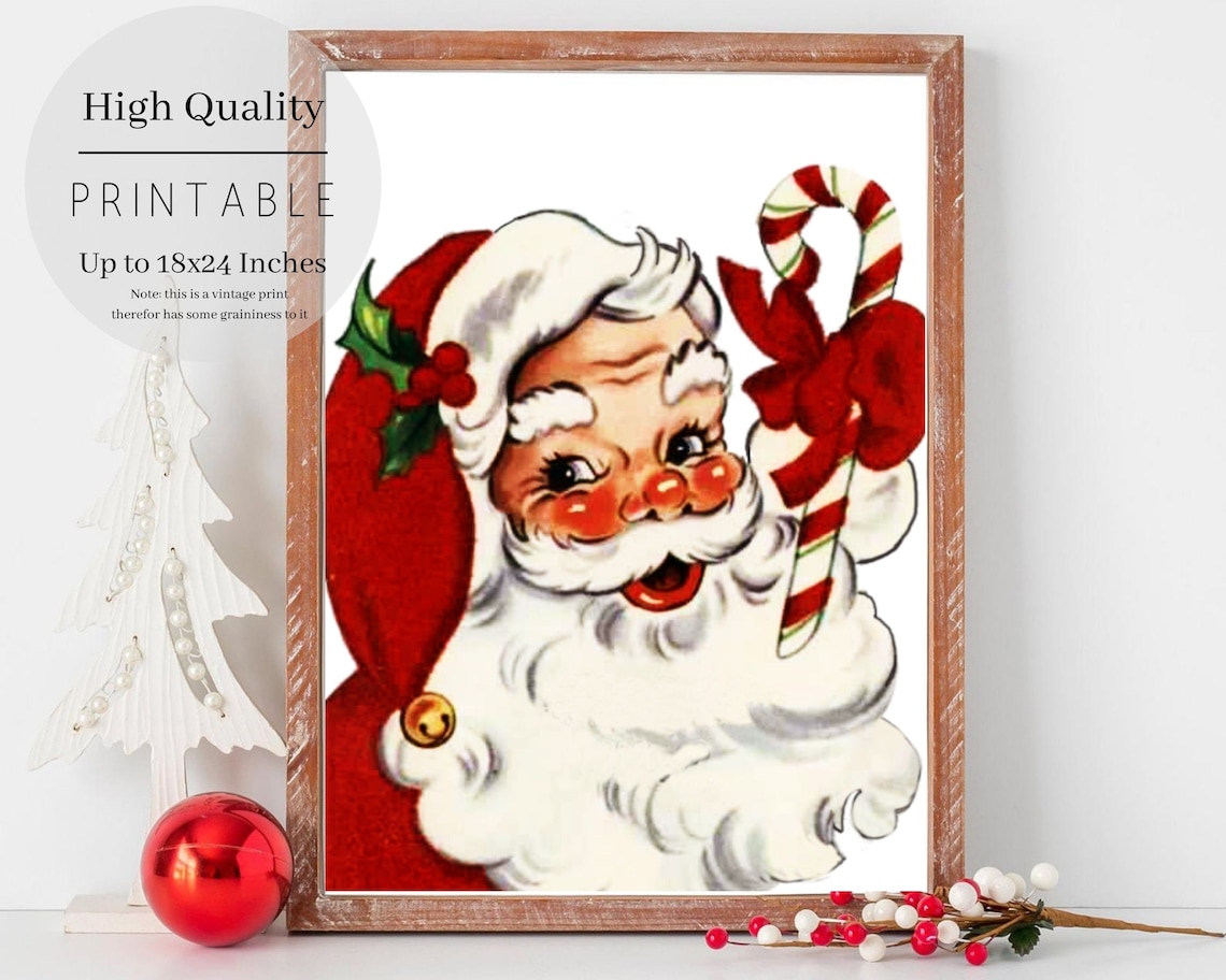 Retro Santa Christmas Wall Art, Farmhouse Art Print