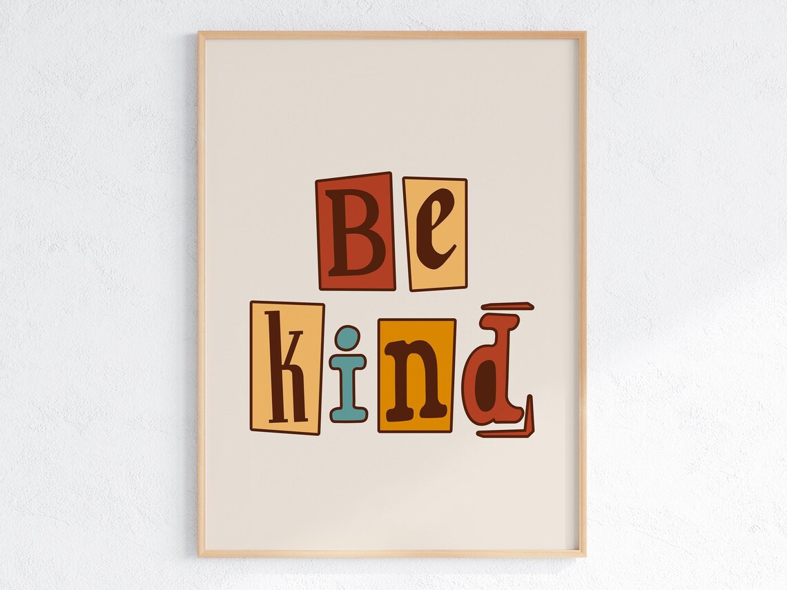 Be Kind Retro Block Letter Typography Inspirational Quote Poster - Image 3