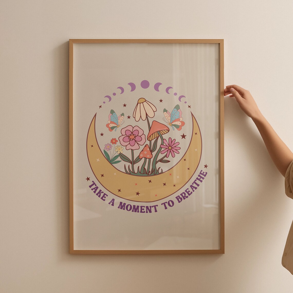 Take A Moment To Breathe Celestial Moon Butterfly Quote Poster - Image 3