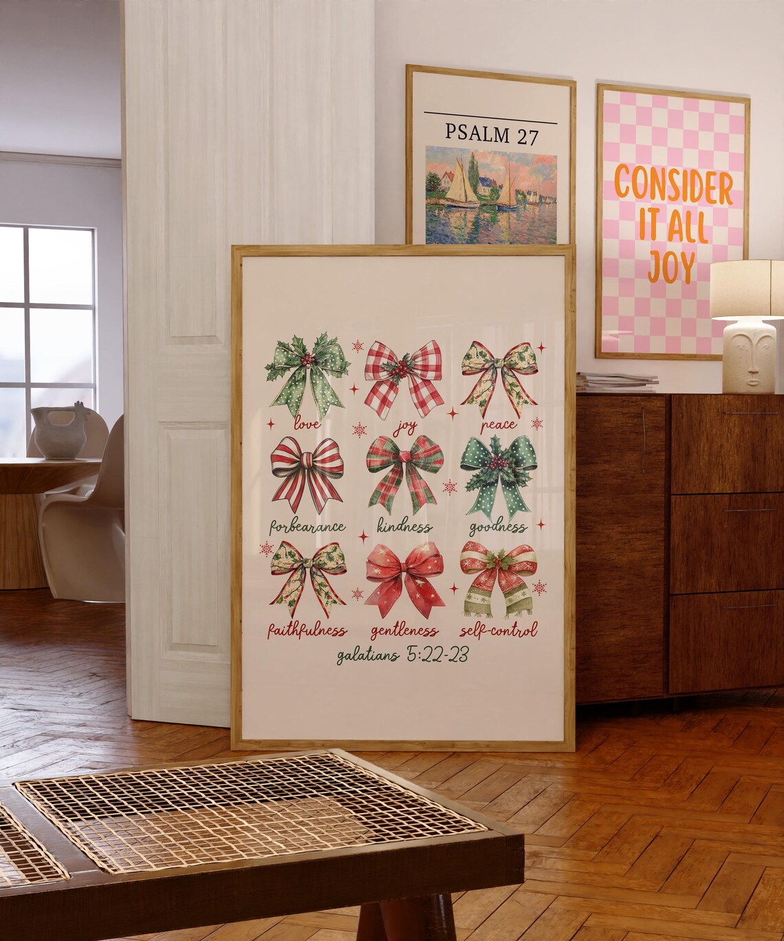 Fruit Of The Spirit Christmas Bow Grid Galatians Holiday Poster - Image 3