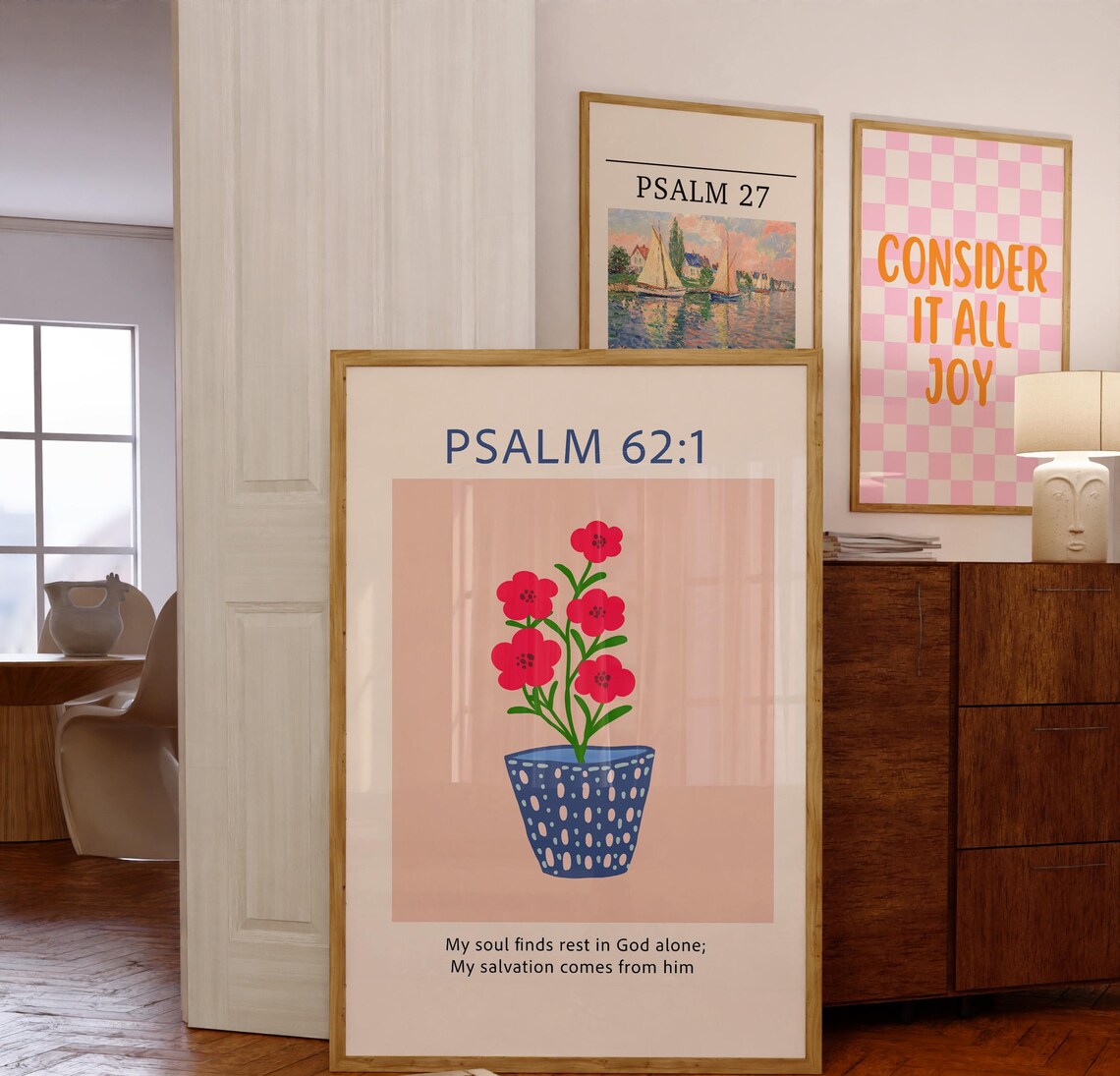 Psalm 62:1 Potted Red Flowers My Soul Finds Rest Bible Verse Poster - Image 5