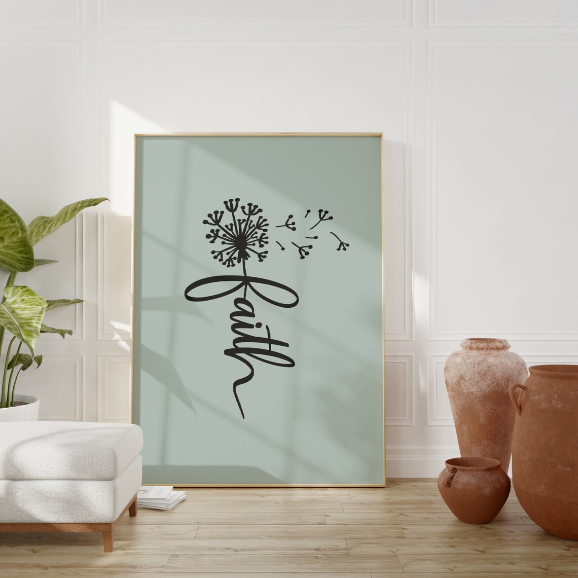 Faith Dandelion Silhouette Script Sage Green Wall Quote Poster - Image 2