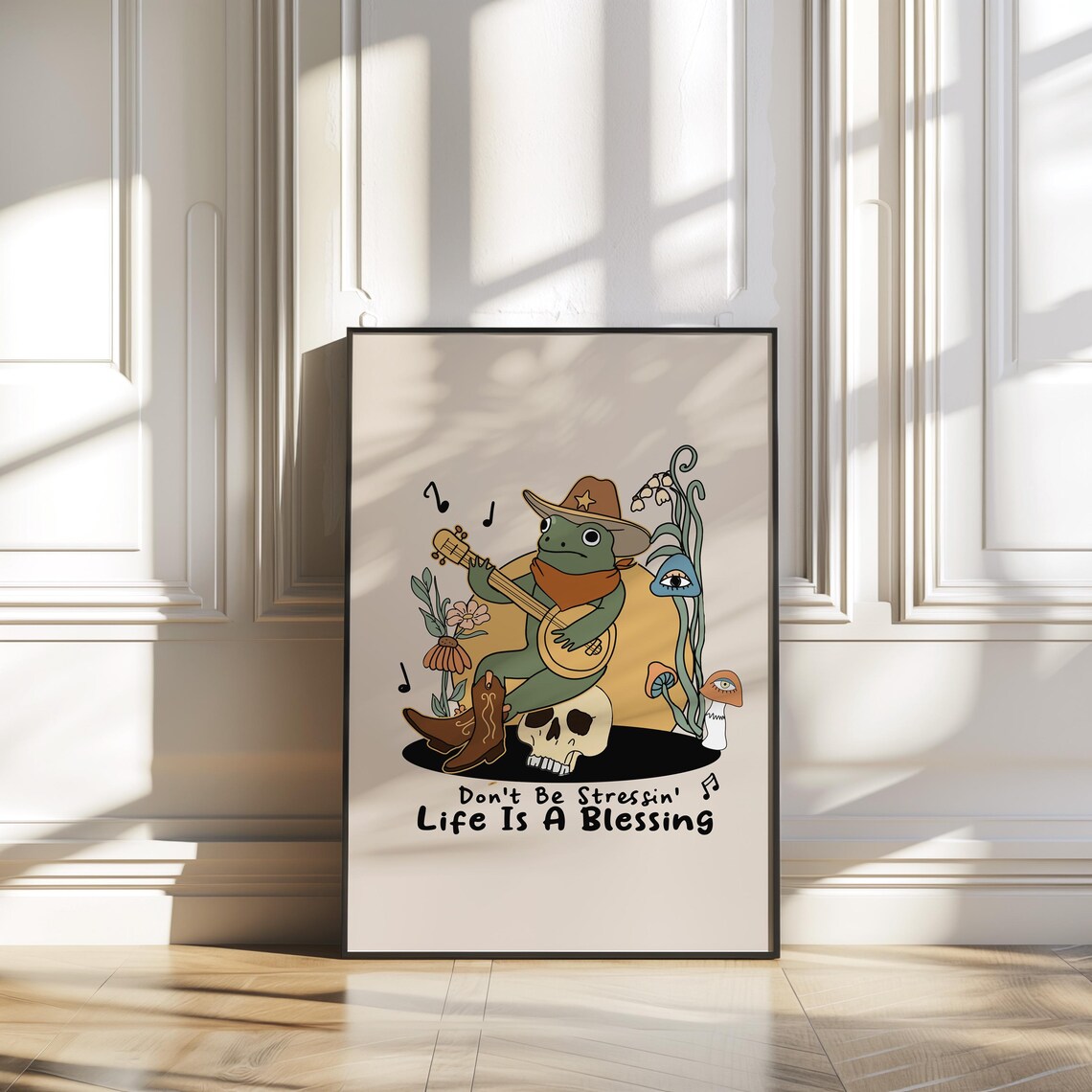 Retro Cowboy Frog Playing Banjo Life Is A Blessing Poster Art - Image 4