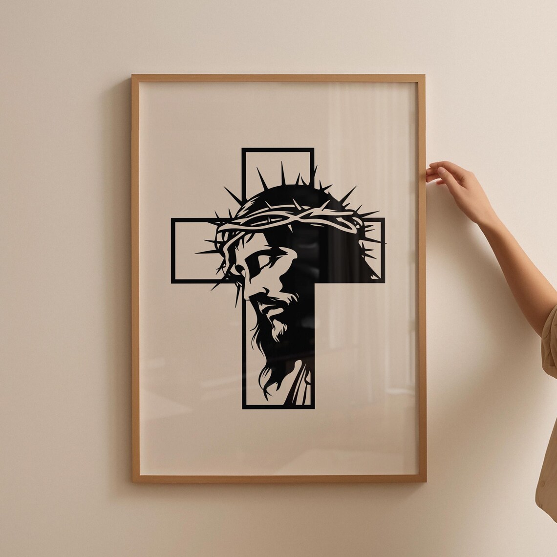 Jesus Crown of Thorns Cross Silhouette Minimalist Faith Poster - Image 4