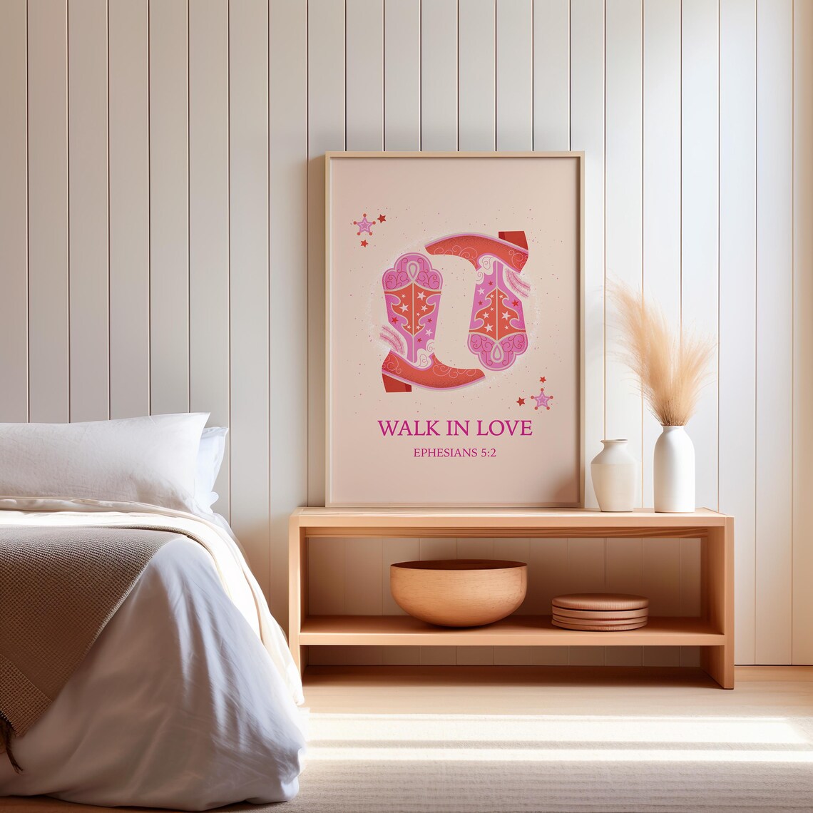 Pink Starry Cowboy Boots Walk In Love Ephesians 5:2 Western Poster - Image 3