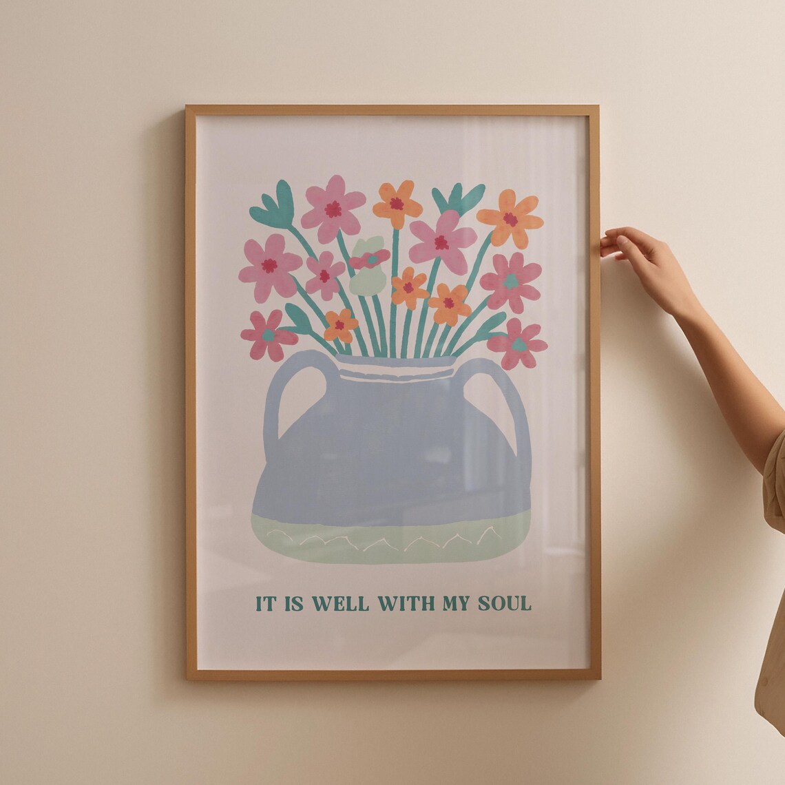 It Is Well With My Soul Blue Vase Floral Christian Scripture Poster - Image 3
