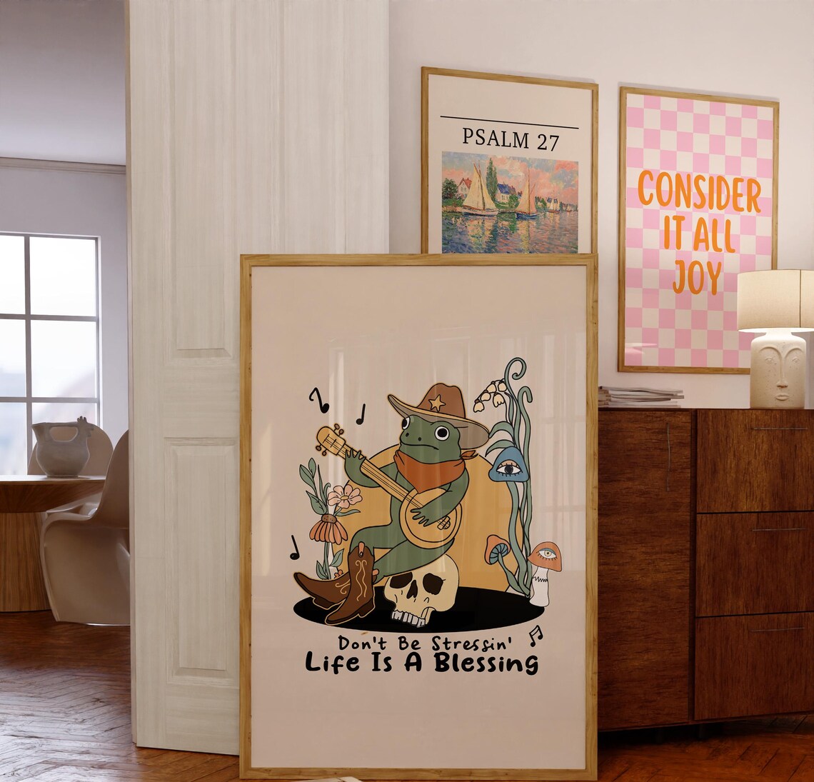 Retro Cowboy Frog Playing Banjo Life Is A Blessing Poster Art